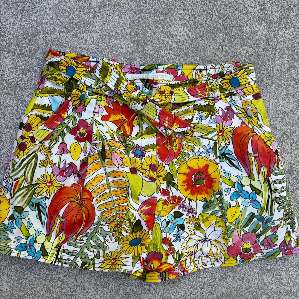 Marie Oliver High Waist Red and Yellow Floral Shorts